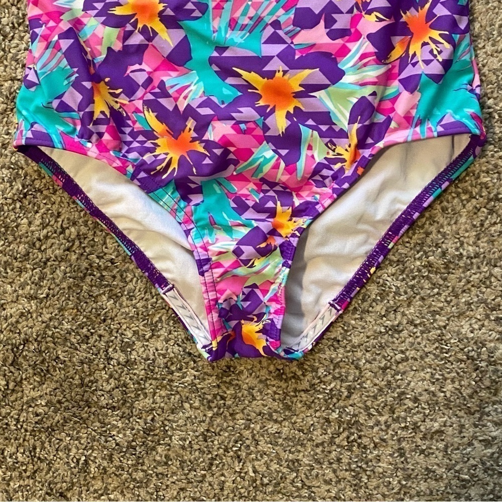 Speedo Floral Multicolor One-Piece Swimsuit Sz 12 - Picture 3 of 6